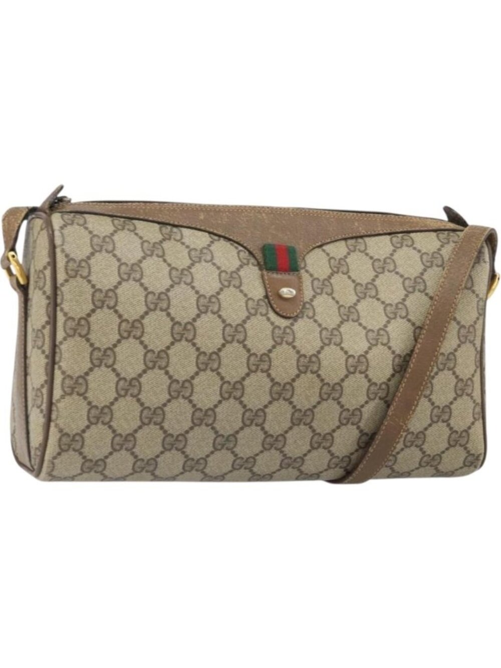 GUCCI GG Supreme Web Sherry Line Bag PVC Beige Gold 89 02 017
